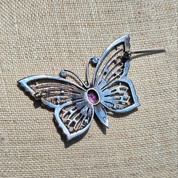 Vtg. 925 sterling silver butterfly w/genuine amethyst - Picture 3 of 5